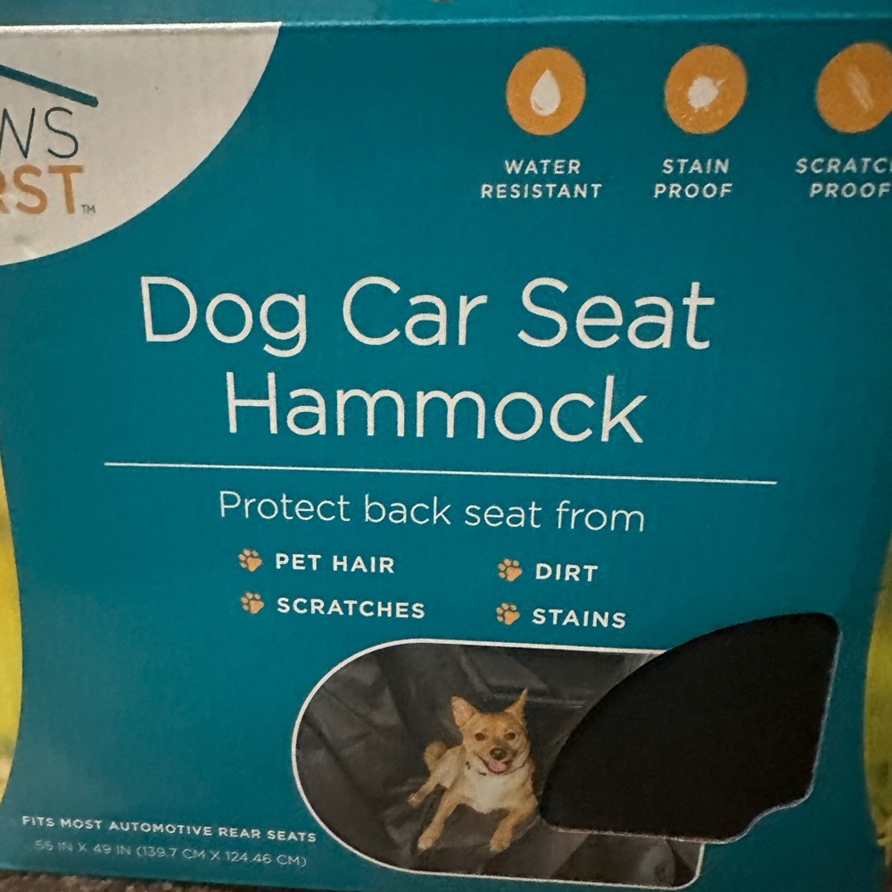 Paws First dog car seat hammock 55” x 49” new